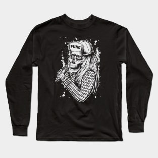 Retro Gutter Punk Skeleton Sketch Long Sleeve T-Shirt